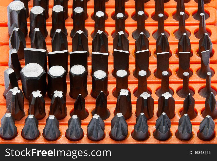 Screwdriver's heads in orange organizer