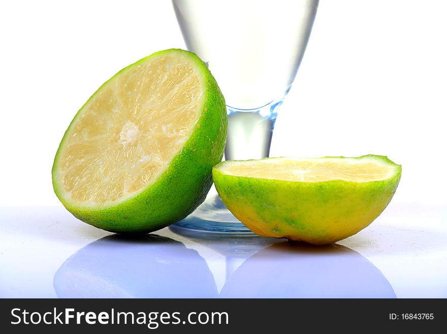 Cut fresh lime with white background.