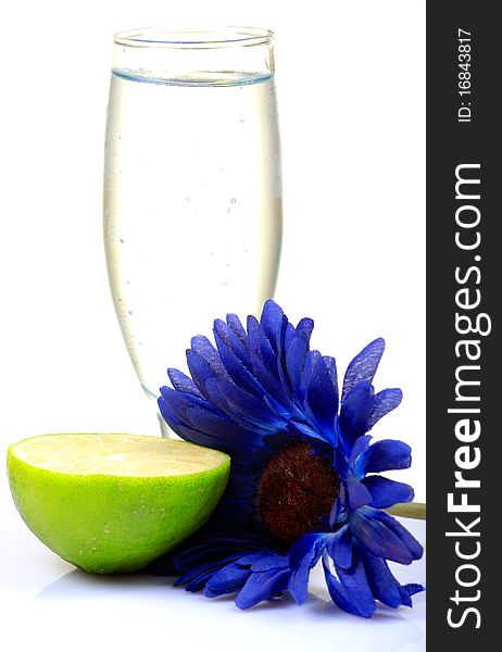 Fresh lime water glass isolated on white background.