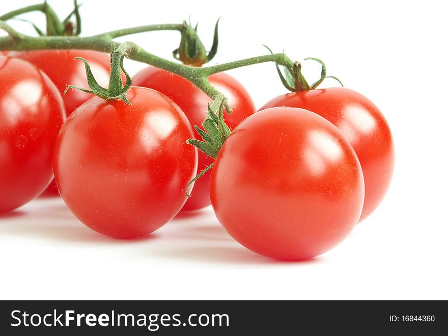 Bunch of fresh cherry tomato on white background