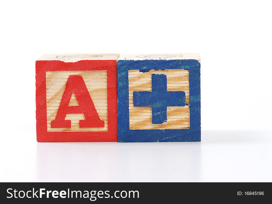 Children learning letter blocks isolated on white. Children learning letter blocks isolated on white