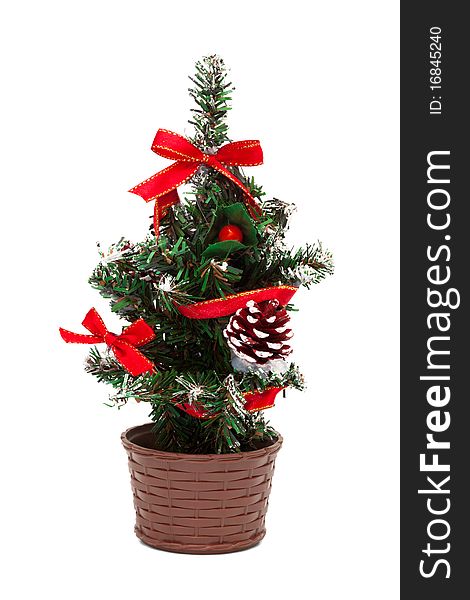 A small Christmas tree on a white background