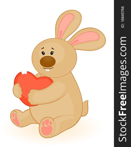 Cartoon little toy bunny with heart for design