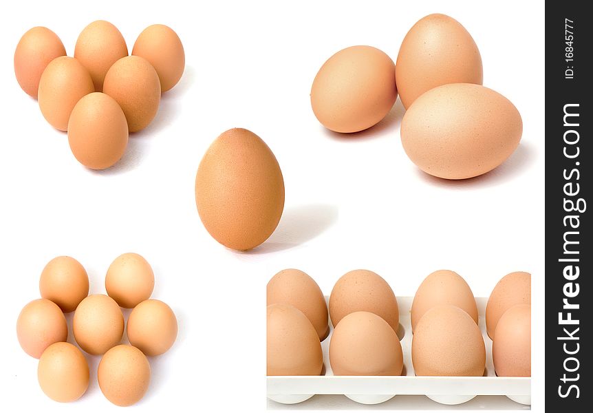 Eggs themed collage isolated on white background