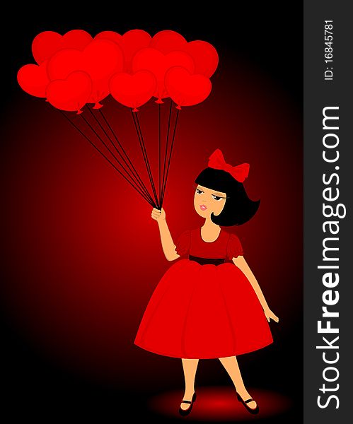 Cartoon little girl with balloons for design