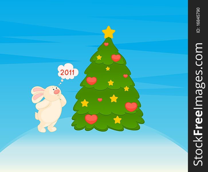 little toy bunny with fir-tree