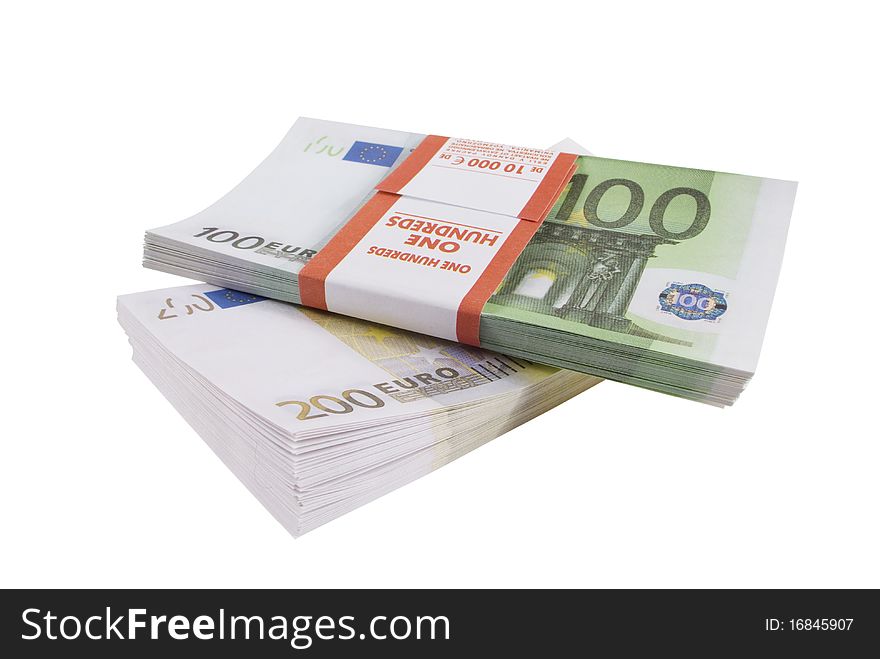 Packs of banknotes of euro isolated on a white background