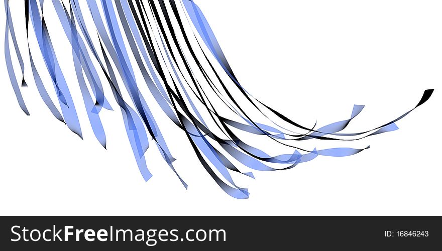 Blue silk ribbons on the wind isolated on white, easy to use in multiply mode on any background, 3d