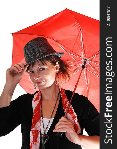 Lady with hat and umbrella.