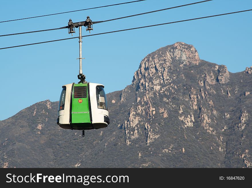 Cable car over the Great Wall of China.