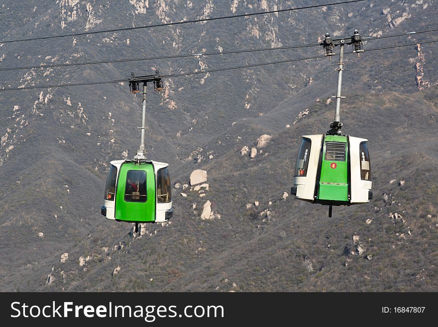 Cable car over the Great Wall of China.
