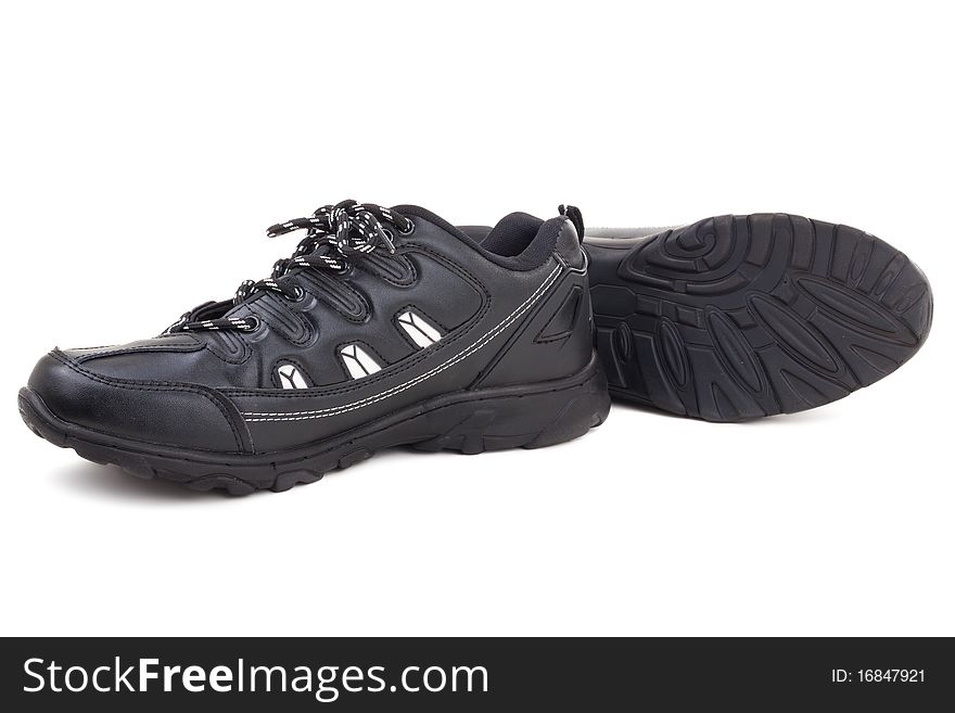 Black Leather Shoes On A White Background