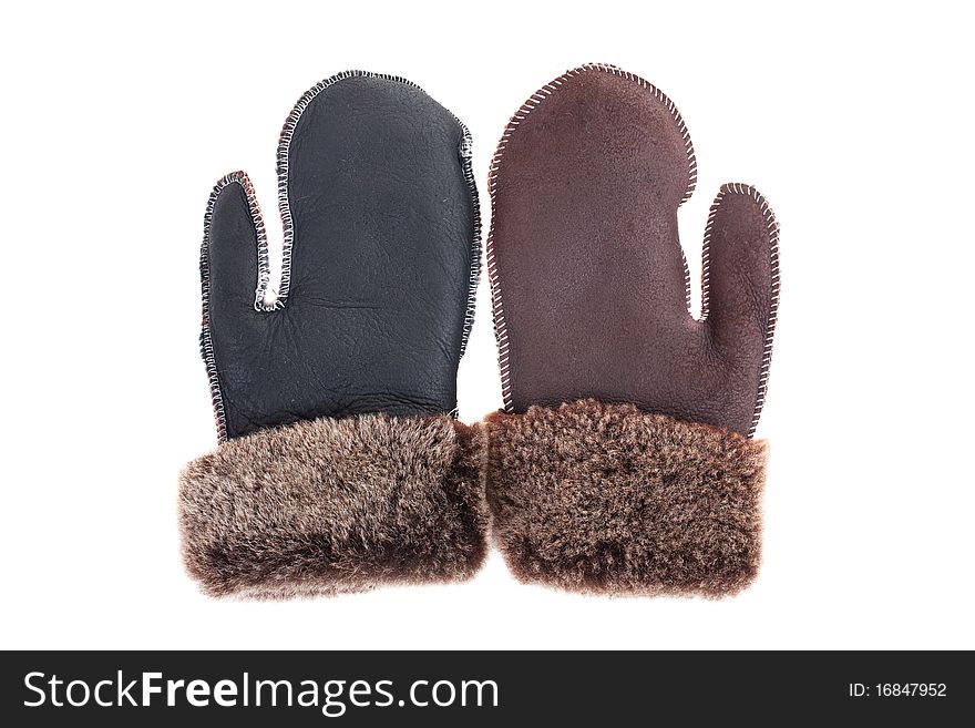 Series. Leather gloves with a white background