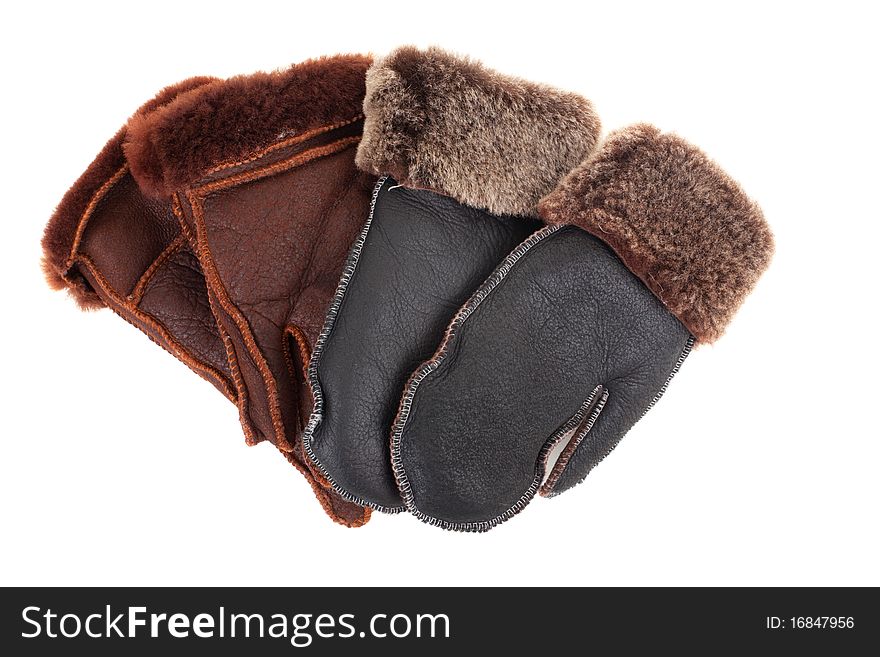 Leather gloves with a white background