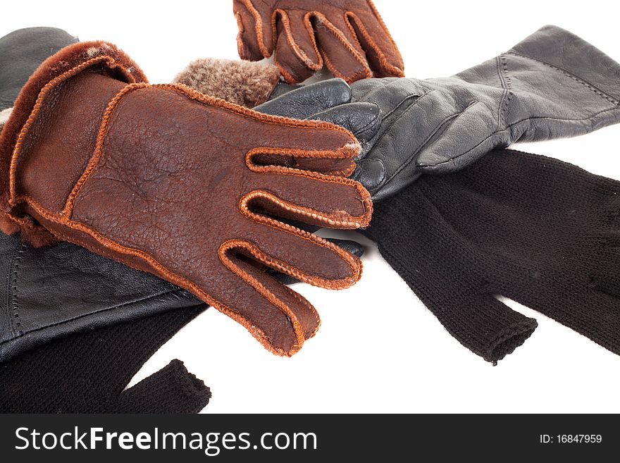 Leather gloves with a white background