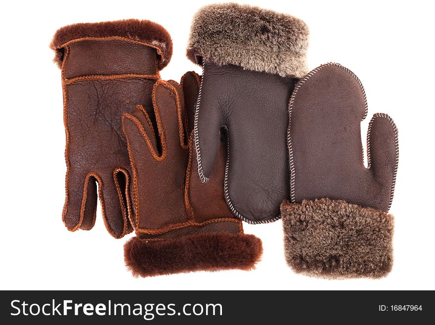 Leather Gloves With A White Background