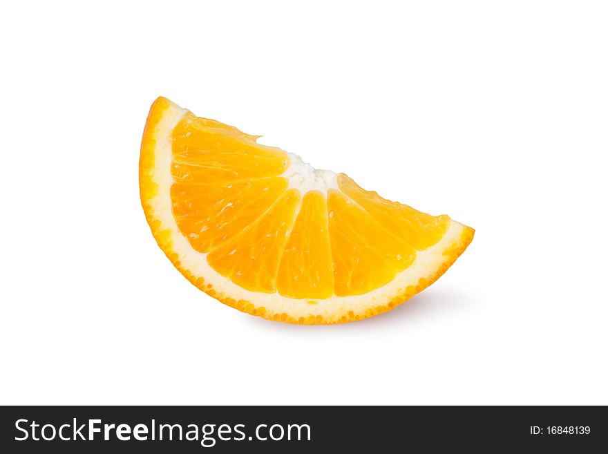 Slice of orange isolated on white.