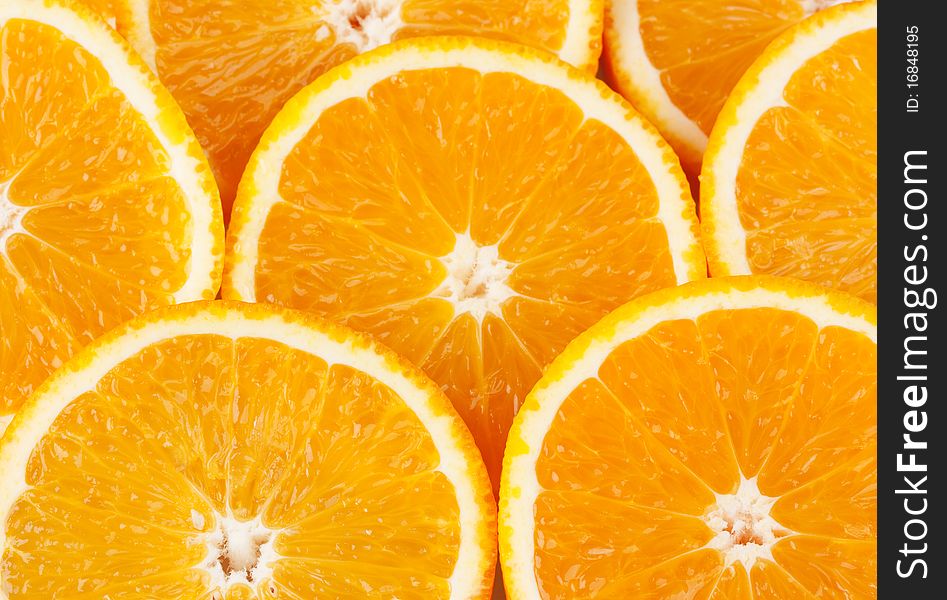 Closeup slice of oranges, background