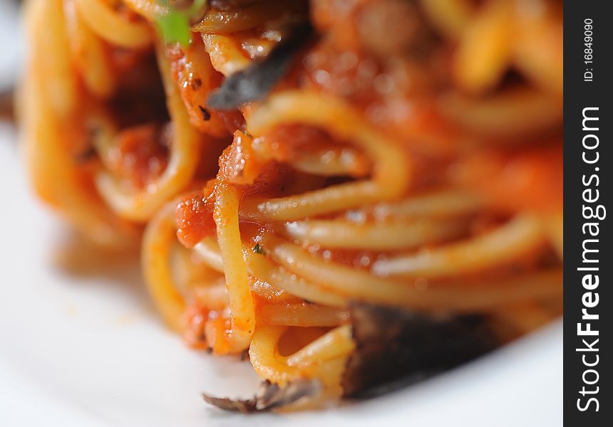 Spaghetti close up in food studio