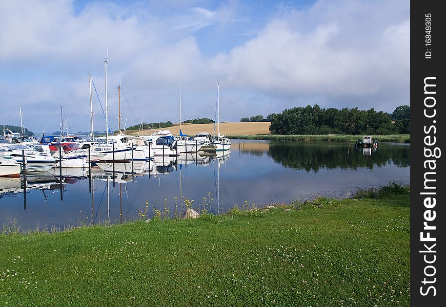 Yachts and sail boats in a marina