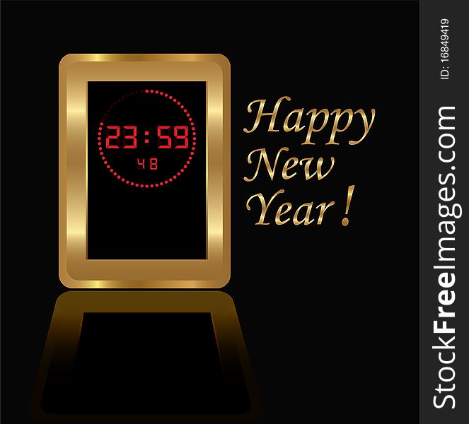 vector golden digital clock with holiday greeting