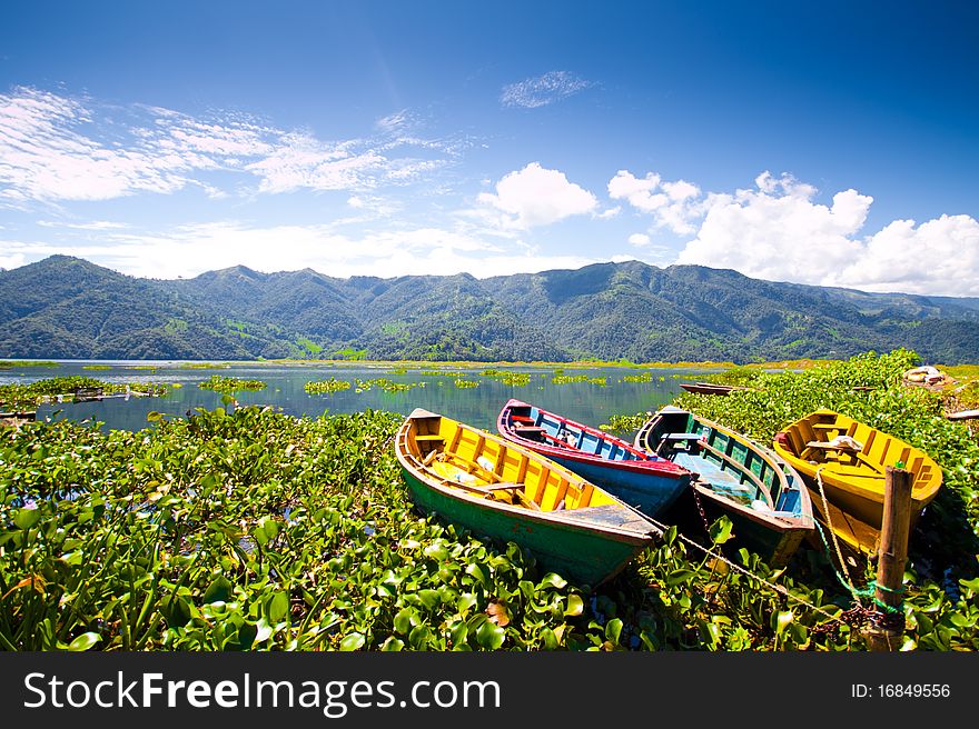 Lake in Pokhara, Fewa Lake, Boats. Lake in Pokhara, Fewa Lake, Boats