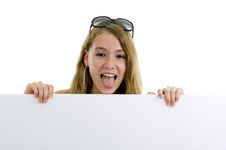 Blond Girl With Blank Display Board Royalty Free Stock Image Blond Girl With Blank Display Board Royalty Free Stock Image