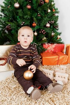 Baby Boy Waiting Santa Klaus At Christmas Royalty Free Stock Photos Baby Boy Waiting Santa Klaus At Christmas Royalty Free Stock Photos