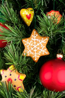 Christmas Cookies And Balloons On A Branch Stock Images Christmas Cookies And Balloons On A Branch Stock Images