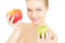 Girl Holding Apples Isolated Stock Images