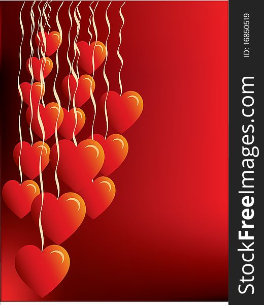 Hearts tied with ribbons for valentine on red background. Hearts tied with ribbons for valentine on red background