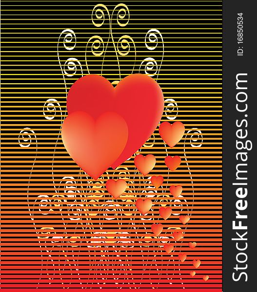 Hearts on black background with lines and patterns