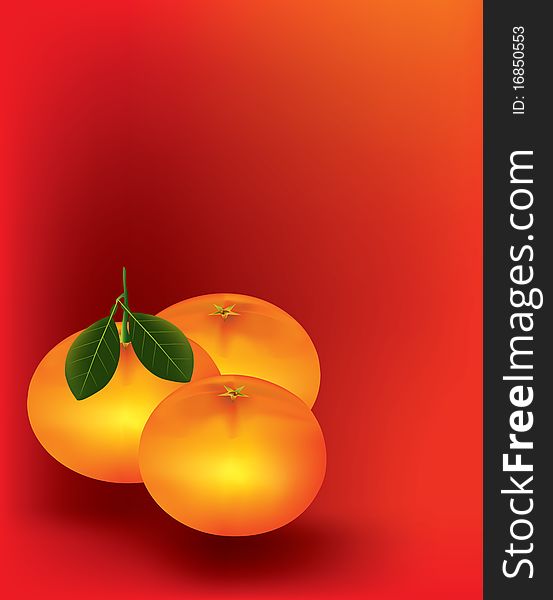 Mandarine orange on red background