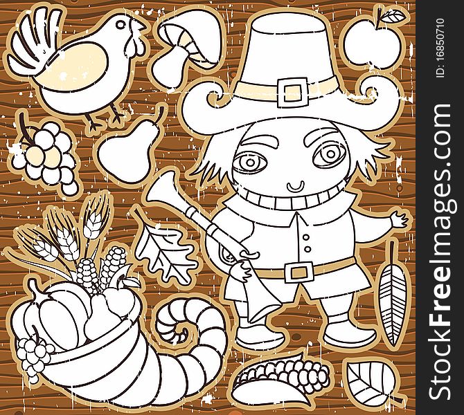 Cartoon Thanksgiving set of design elements. Cartoon Thanksgiving set of design elements.