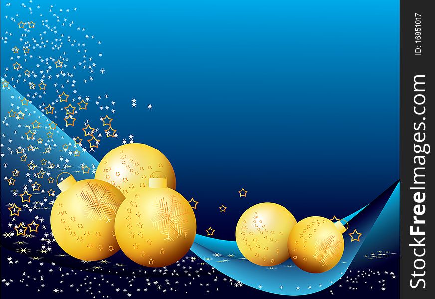 Bright, blue graded Christmas background with gold baubles, bright stars and delicate floating line patterns. Bright, blue graded Christmas background with gold baubles, bright stars and delicate floating line patterns.