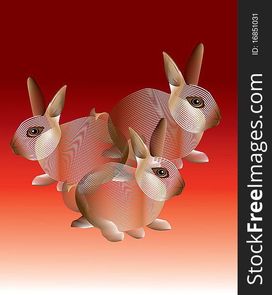 Abstract bunny rabbits on red background