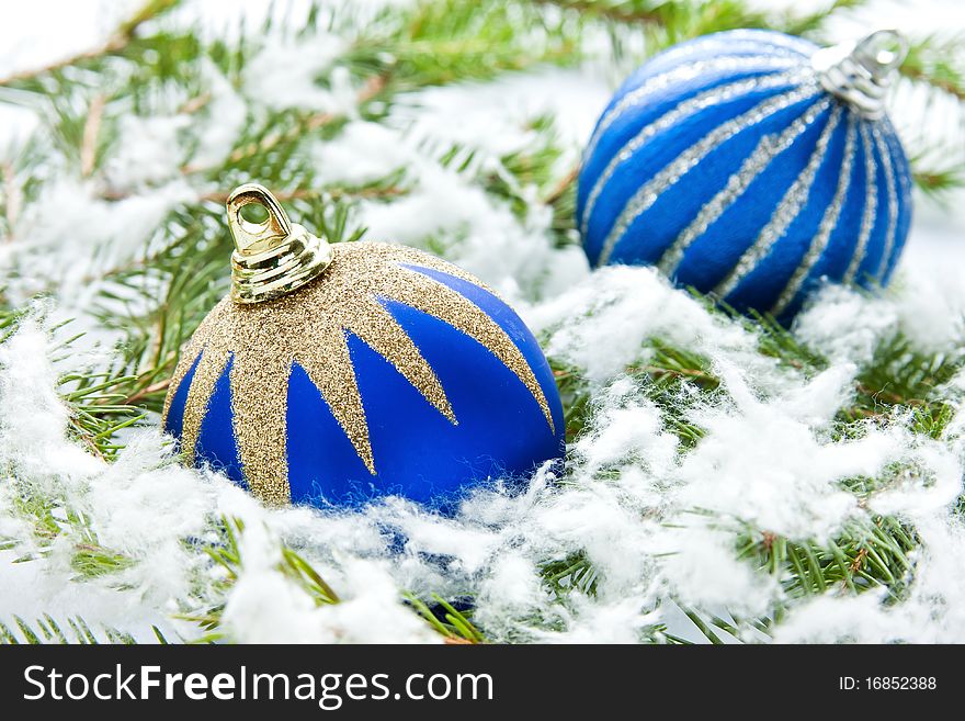 Beautiful christmas decorations on  pine branches