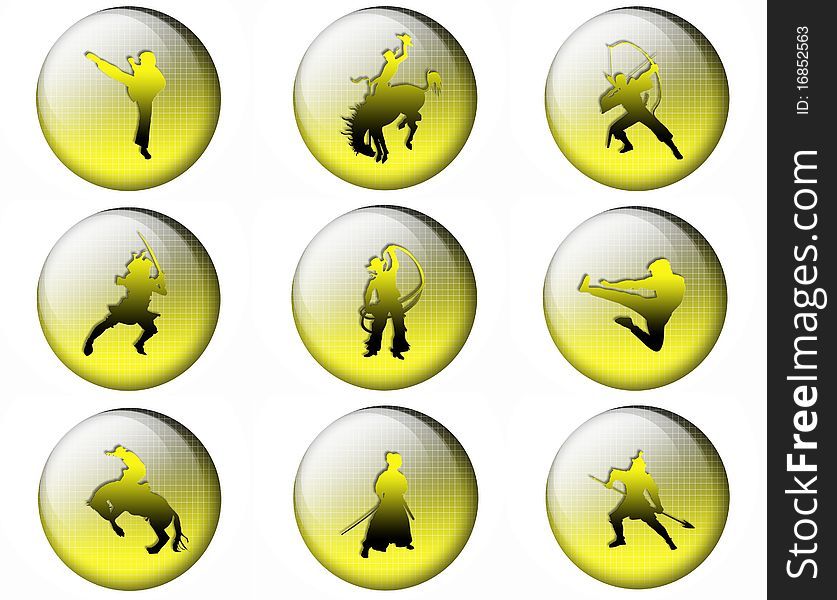 Bright Buttons With Silhouettes Of Soldiers