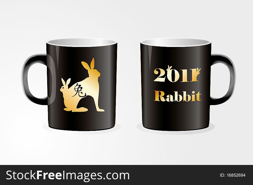 Mug with golden zodiac symbol of the rabbit of the year