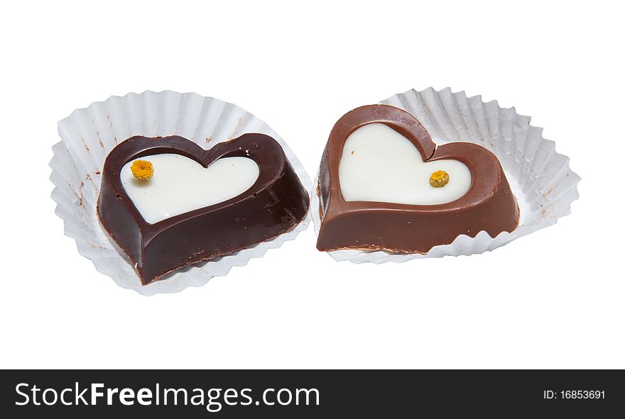 Two heart shape candy on white. Two heart shape candy on white