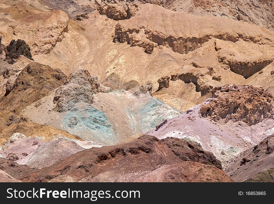 Close-up of the colourful mineral rocks along Artists Drive, Death Valley National Park. Close-up of the colourful mineral rocks along Artists Drive, Death Valley National Park