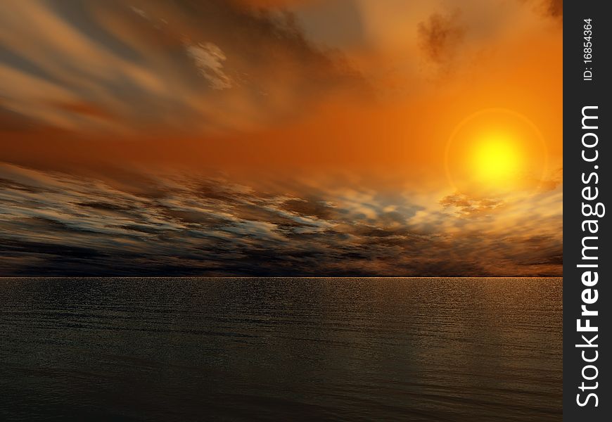 3d rendered ocean sunset seascape