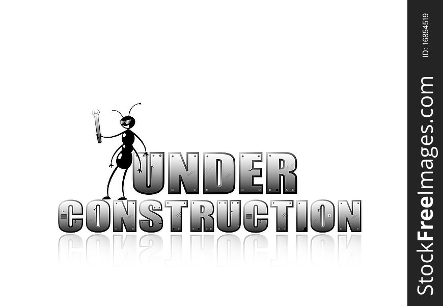 Vector page Under Construction for web design with funny ant