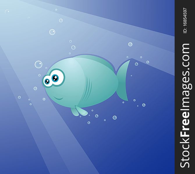 Vector illustration of cute fish with a lot of bubbles