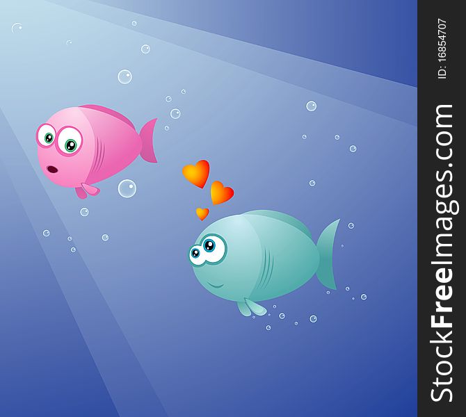 Vector illustration of couple fishes in love