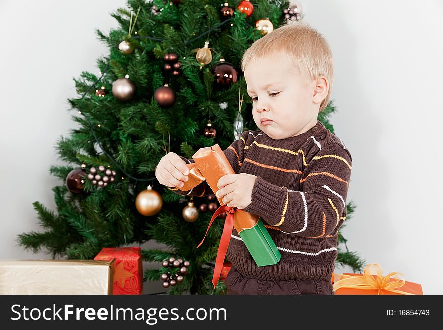 Baby Boy Opening The Christmas-box