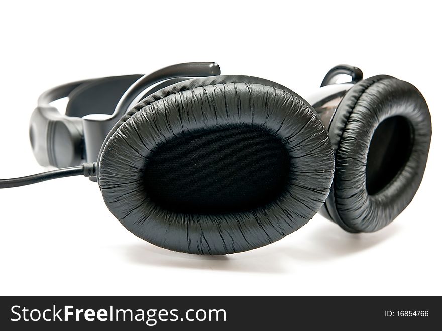 Black headphones isolated on white background