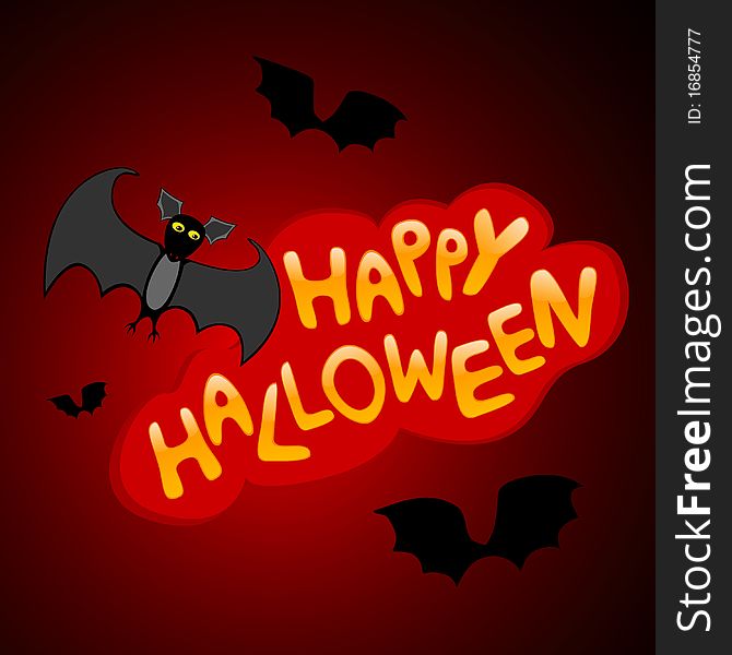 Vector illustration of halloween congratulatory title with bat. Vector illustration of halloween congratulatory title with bat