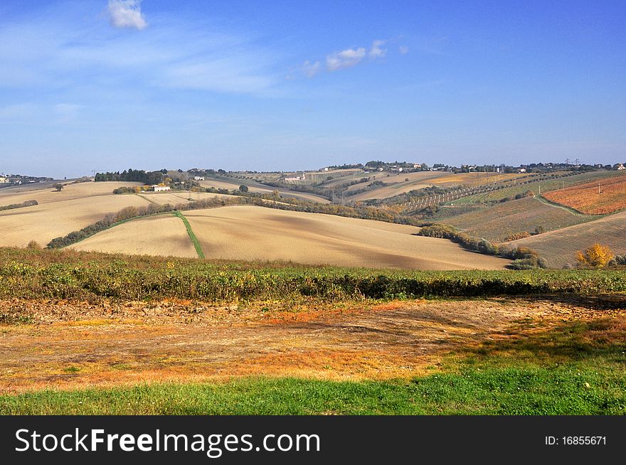 Landscape of yellow fields and countryside in autumn. Landscape of yellow fields and countryside in autumn