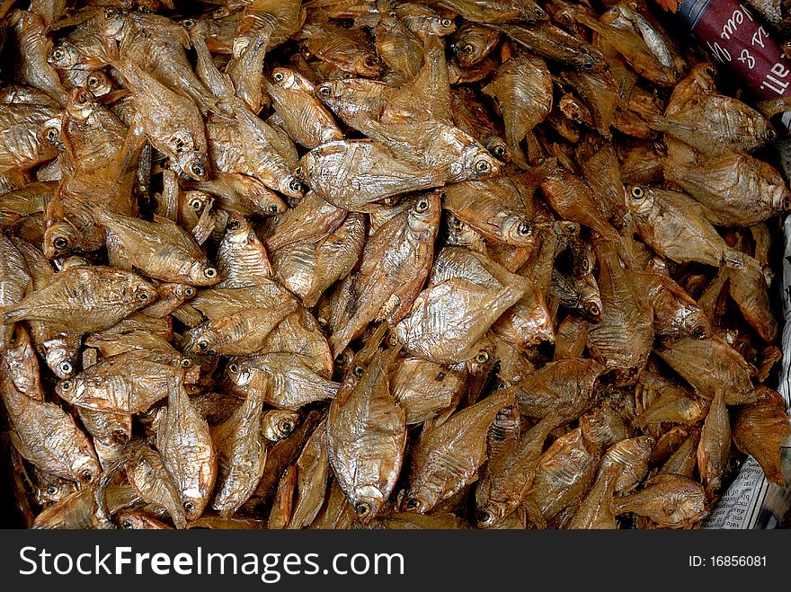 A close-up view of dry fishes